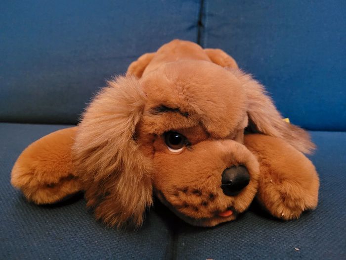 RARE Peluche ancienne Chien couché collier Steiff doudou brun marron langue collection 40cm - photo numéro 2