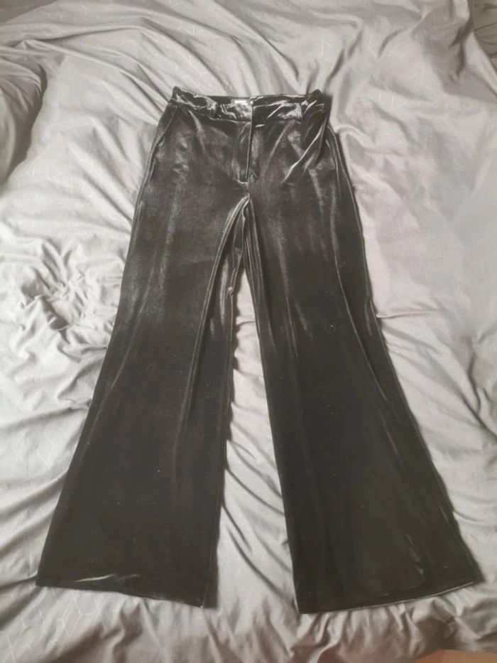 Pantalon velours satiné noir Monoprix