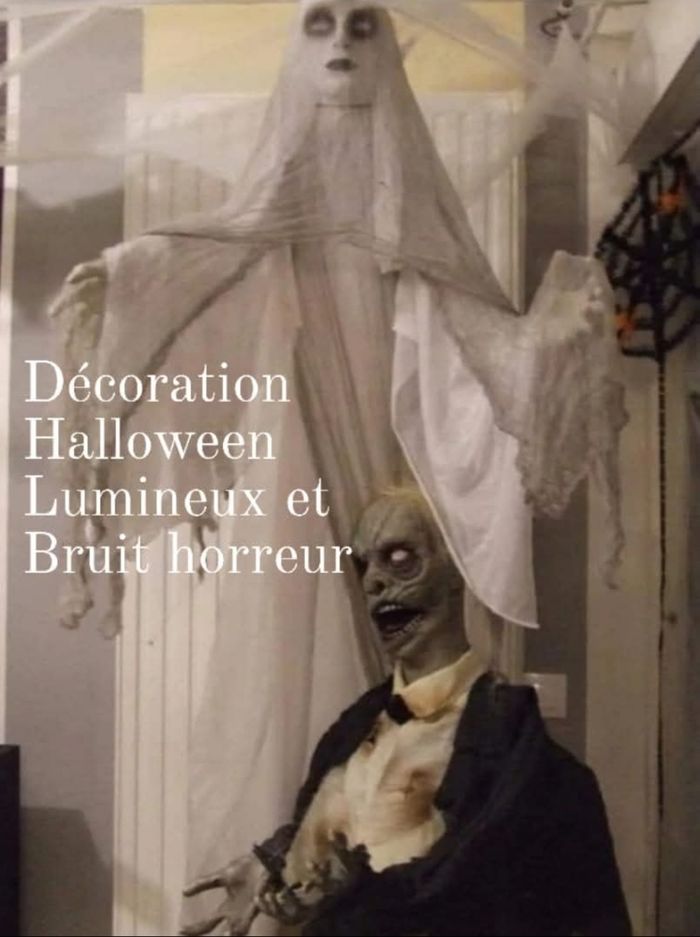 Grande suspension dame blanche lumineux et animée halloween - photo numéro 4