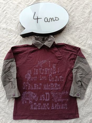 Tee shirt chemise manches longues Garçon 4 ans Tout compte fait 100% coton