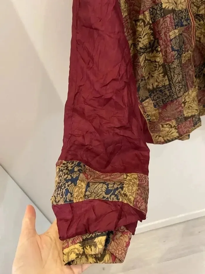100% Silk Jacket vintage burgundy patchwork style Womens XXL - photo numéro 8