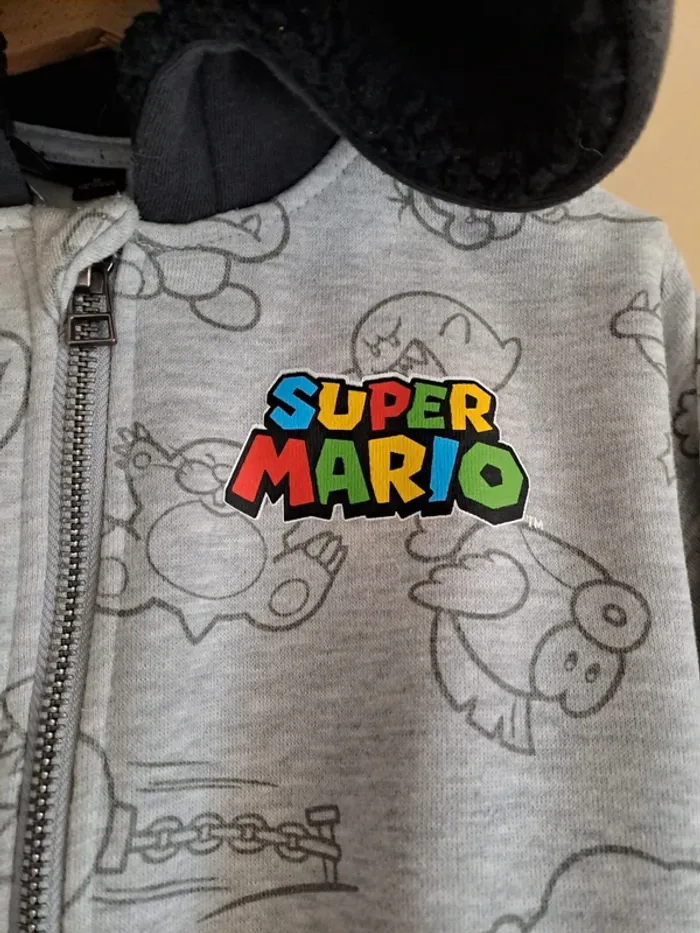Gilet sweat à capuche doublée garçon 5 ans super Mario tbe gris noir - photo numéro 2