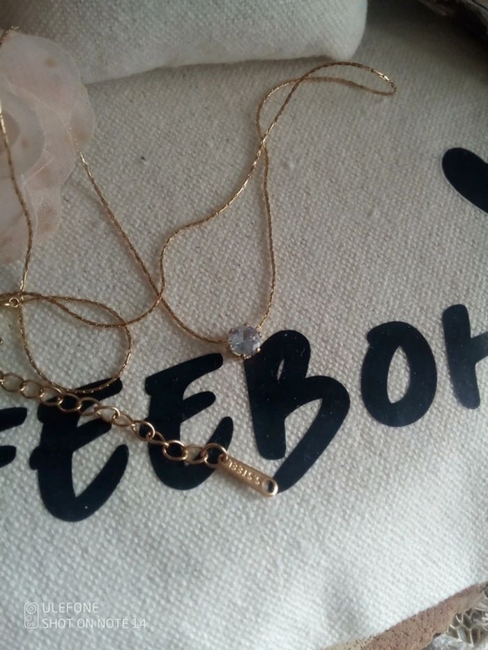 Collier acier doré et mono zircon blanc - photo numéro 2