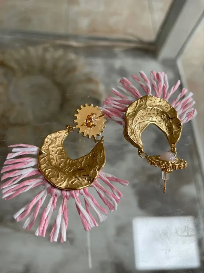 Boucles d'oreilles bohème rose blanche et dorées-Mile Mila - photo numéro 7