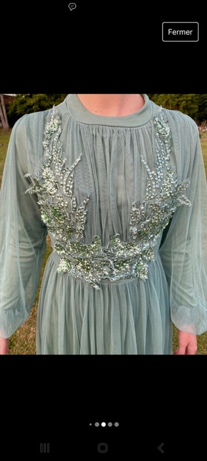 Robe cérémonie mariage vert clair strass T38 - photo numéro 4