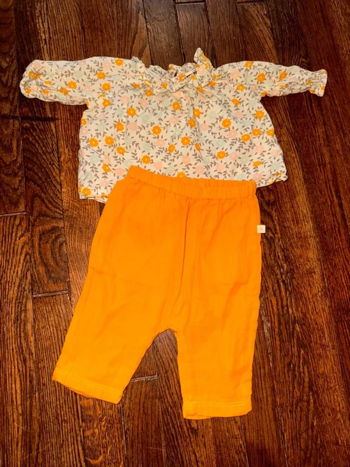 Blouse bonton et pantalon cadet rousselle  3 mois