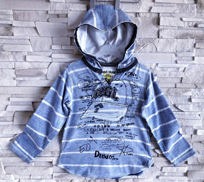 DESIGUAL - SWEAT A CAPUCHE GARÇON RAYÉ BLEU ET BLANC & DIVERSES FANTAISIES 5/6A - photo numéro 2