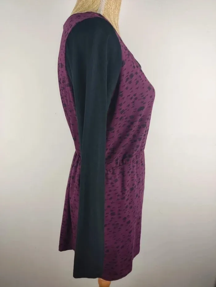 Pull fin manches longues noire et aubergine motif tacheté avec poches taille XL Even & Odd - photo numéro 3