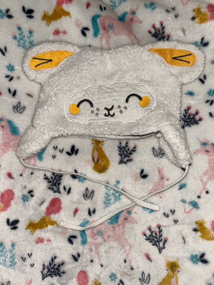 Bonnet mouton blanc et jaune - Taille 1 - Du pareil au même