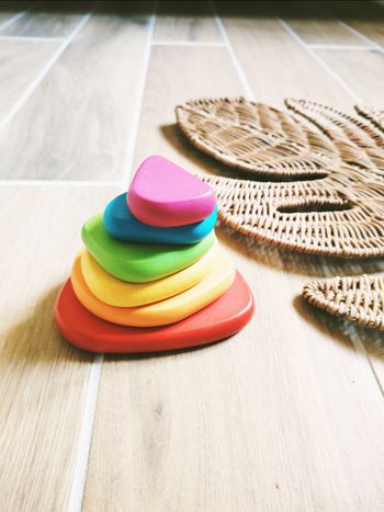 🪨Galets pierres plates arc en ciel à empiler en bois JB469