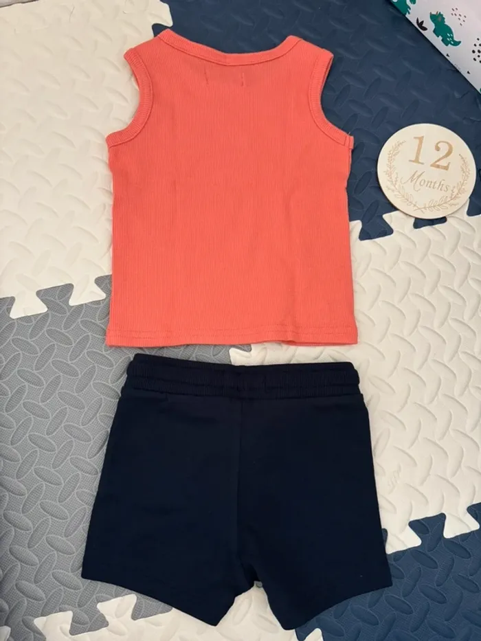 Ensemble/set short bleu-tee shirt orange 12 mois - photo numéro 5