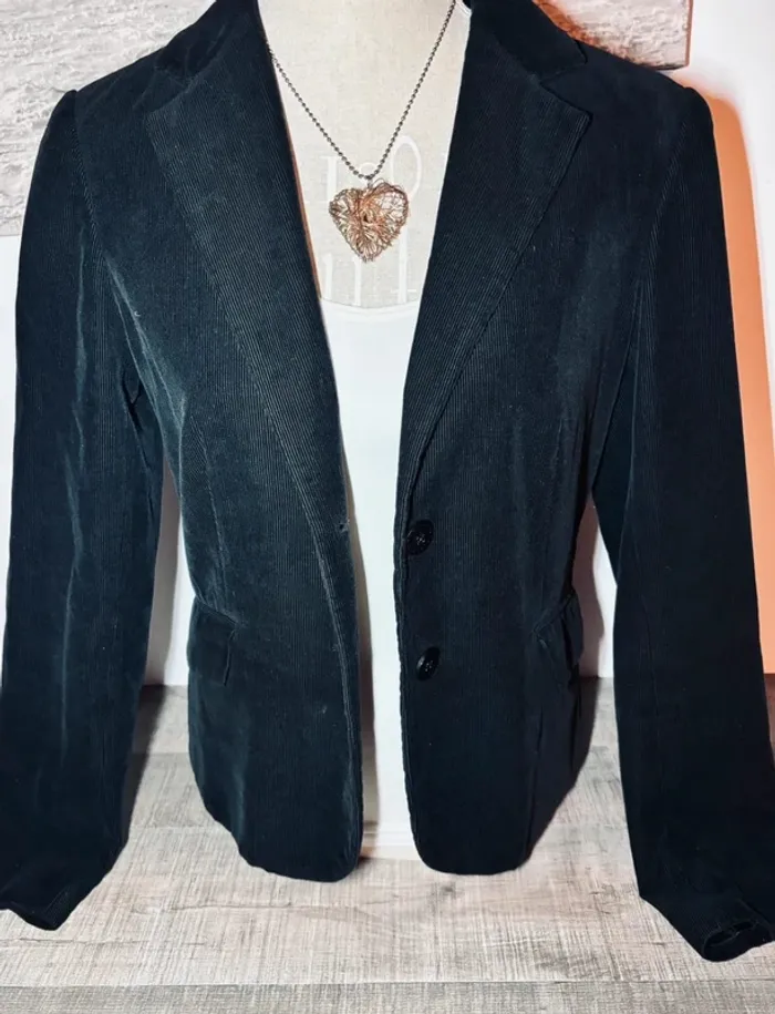 💕 veste style caban vintage côtelé velours noire taille 40 l #camaieu - photo numéro 2