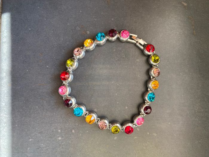Parure bracelet et broche avec strass brillants multicolores - photo numéro 8