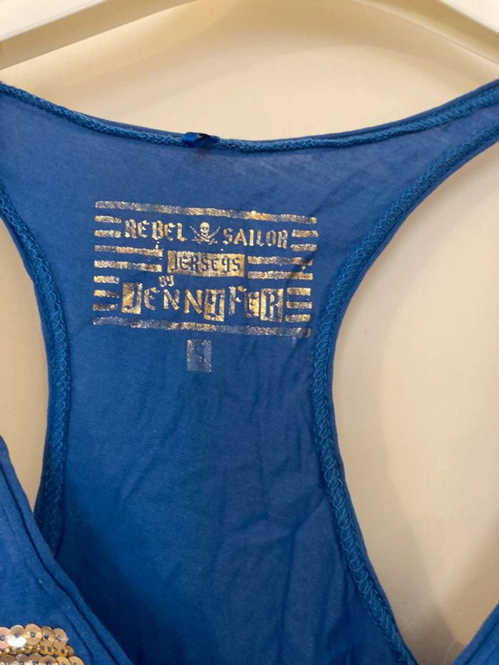 Débardeur bleu sequins dorés – Jennyfer Rebel Sailor – Taille S - photo numéro 2