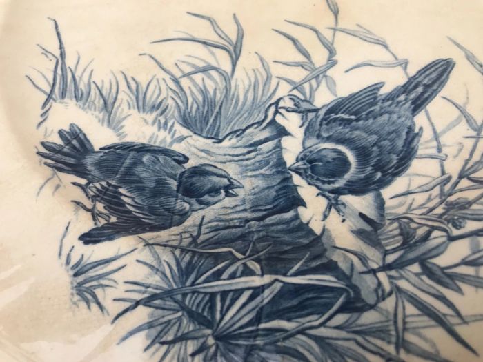 Faïence de Gien Ancien plat de service Décor oiseaux - photo numéro 5