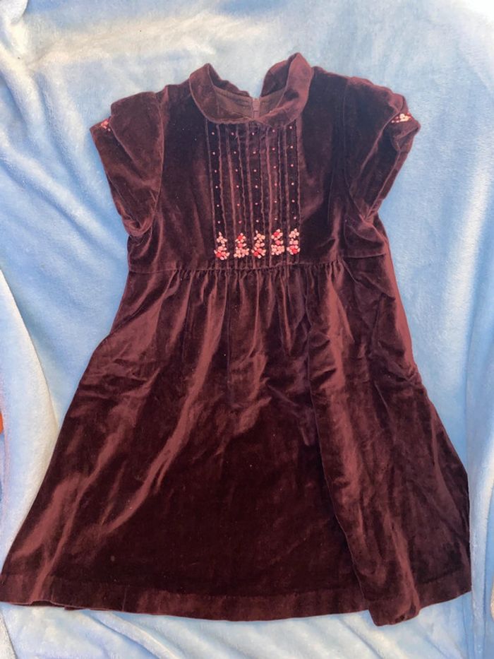 Robe noël fête fin année Jacadi paris 6 ans velours marron violet bordeaux - photo numéro 2