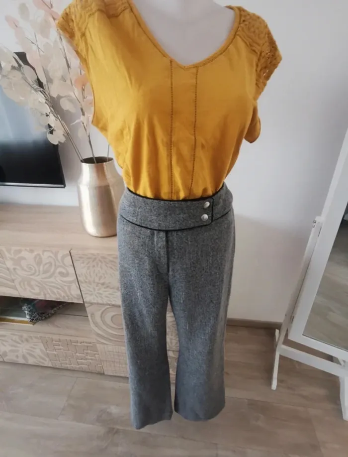 Pantalon gris chiné longueur 7/8