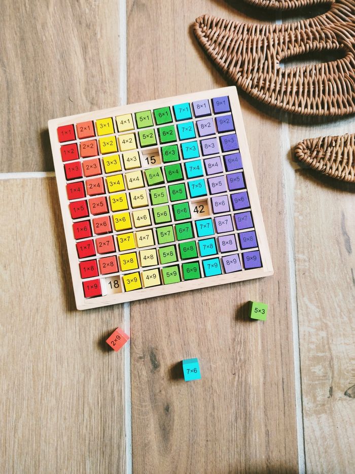 🔢Coffret en bois chiffres multicolores j'apprends les multiplication/mathematiques
