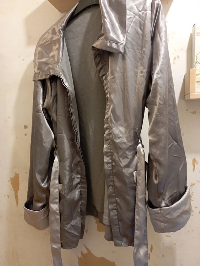 Veste d'intérieur satin/polaire grise - photo numéro 2