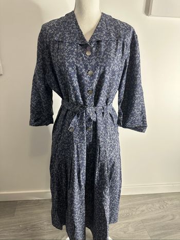 Robe à fleurs baroque bleu marine Vintage T44 XXL