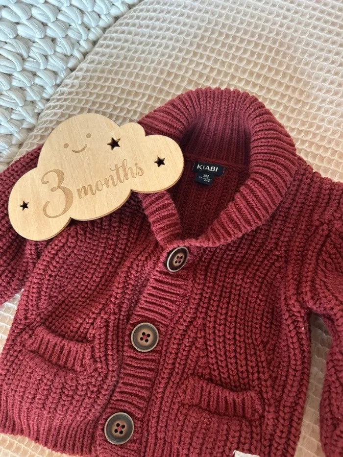 Veste pull 3 mois Kiabi Bordeaux - photo numéro 2