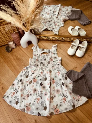 Taille 5 ans tenue 2 pièces fille Orchestra Kiabi blanc gris corail * fleurs * 🌷