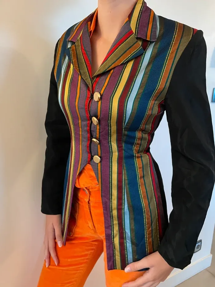 Veste à rayures élégante sombre Tricia Jones 36 - photo numéro 2