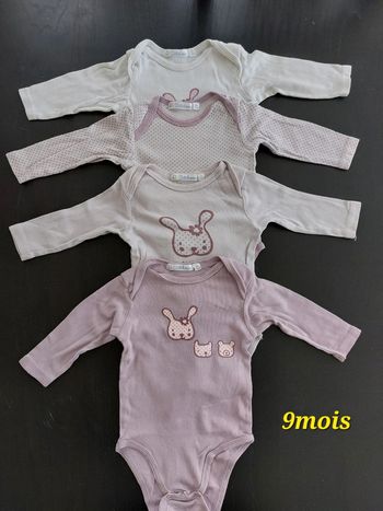 Lot de 4 bodies manches longues 👧 Kitchoun 9mois 💯% coton