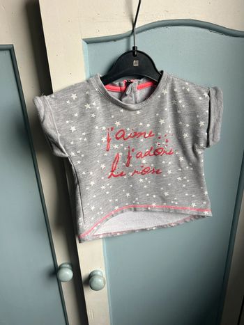 Tee shirt fille manches courtes gris , 6 mois