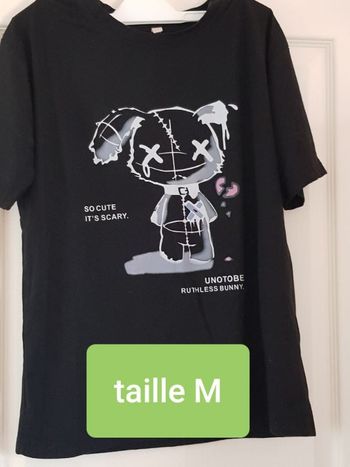 Tshirt manches courtes, noir, motif lapin zombie
