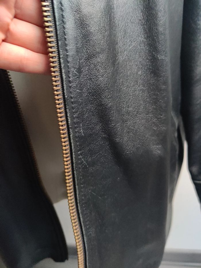 Veste noir en cuir d'agneau L - photo numéro 4