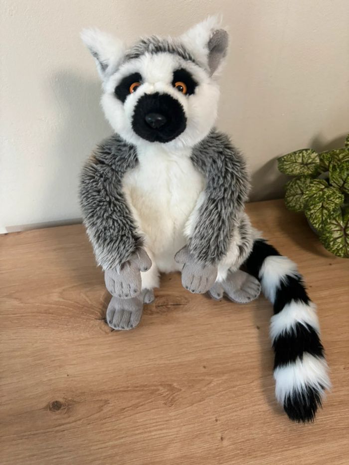Peluche lémurien Maki gris blanc national geographic excellent état