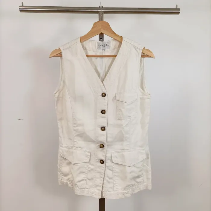 Gilet sans manches en lin Caroll - style safari chic écru taille 38 A646 - photo numéro 10