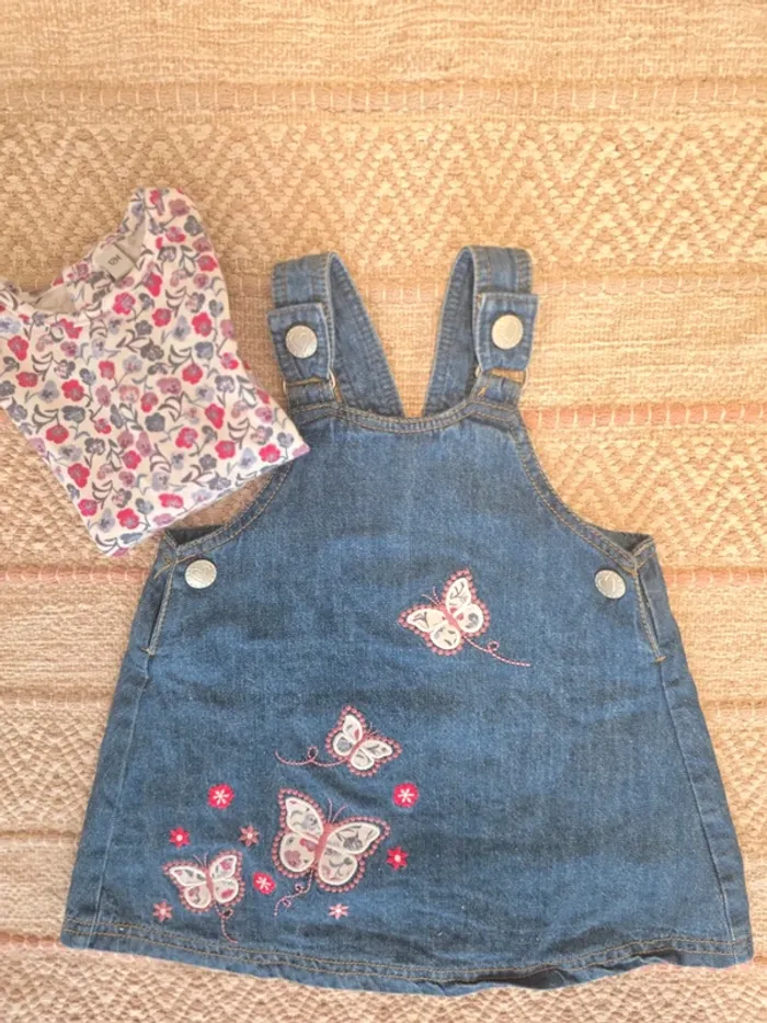Ensemble robe jean papillon et haut liberty 12 mois - photo numéro 2