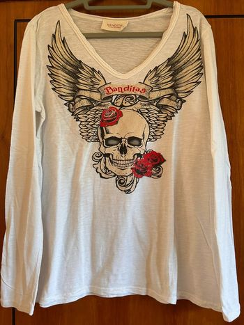 T-shirt manches longues col v skull Banditas