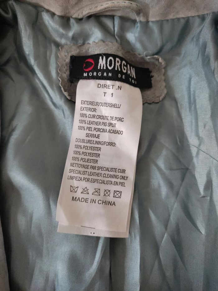 Veste cuir croûte de porc bleu gris Morgan taille S 36 - photo numéro 4