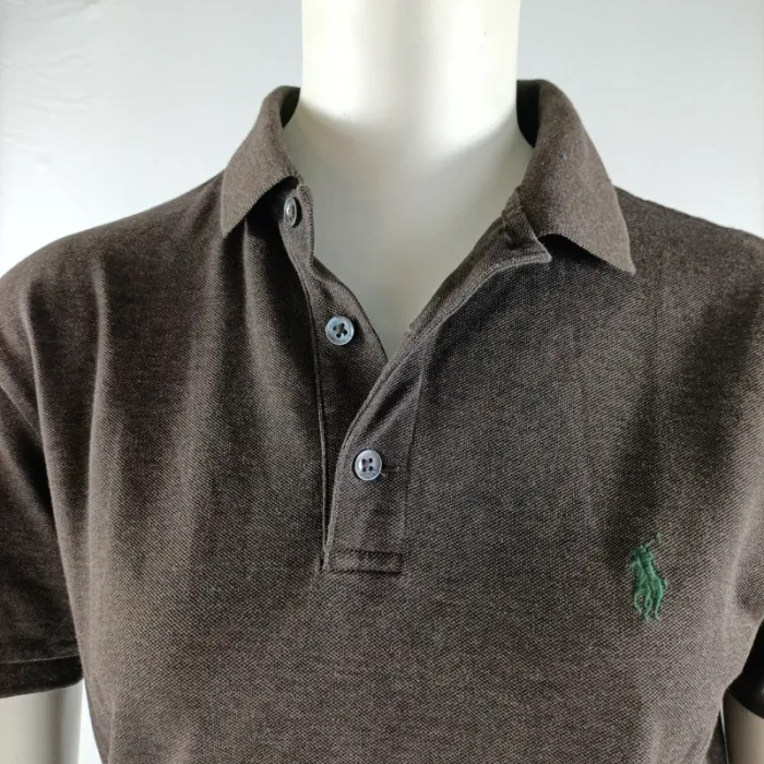 Polo marron slim fit Ralph Lauren en coton stretch, logo vert brodé, taille M homme A1197 - photo numéro 6