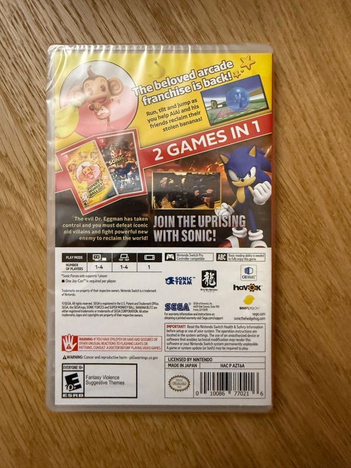 Double Pack Nintendo Switch Super Monkey Ball Banana Blitz HD et Sonic Forces NEUF sous blister - photo numéro 2