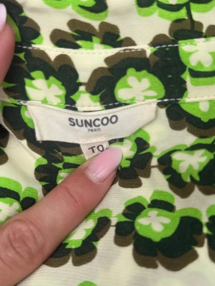 Robe chemise midi Suncoo Paris – Imprimé vert abstrait – Taille XS - photo numéro 6