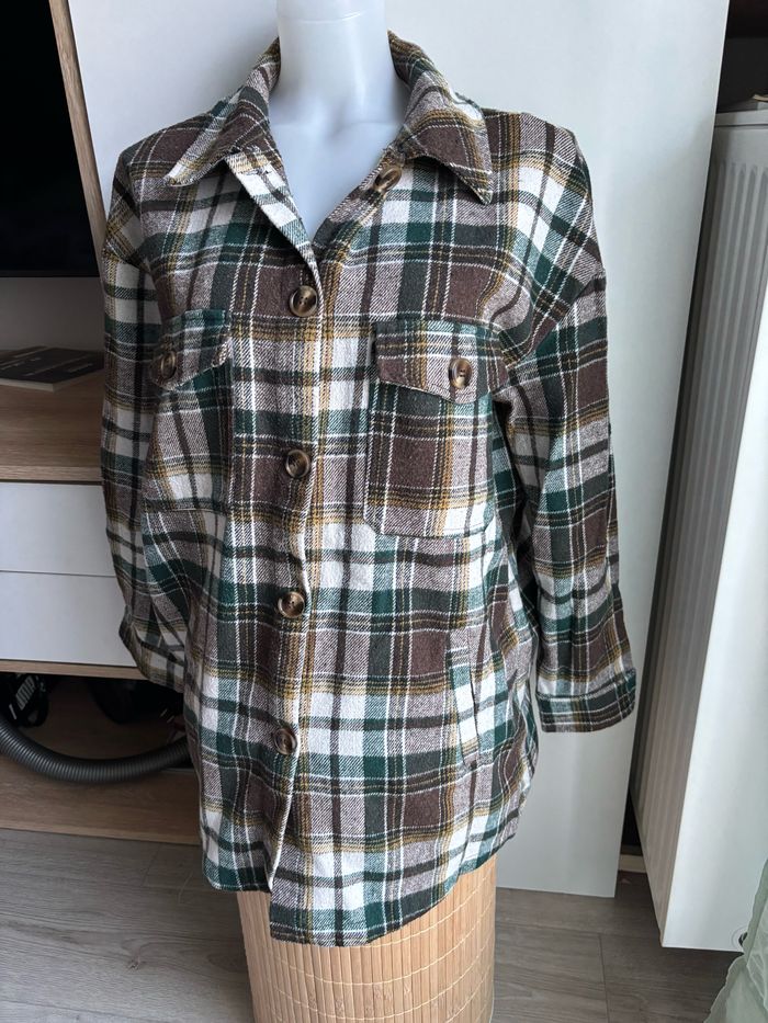 Veste sur chemise à carreaux marron vert taille M/L - photo numéro 3