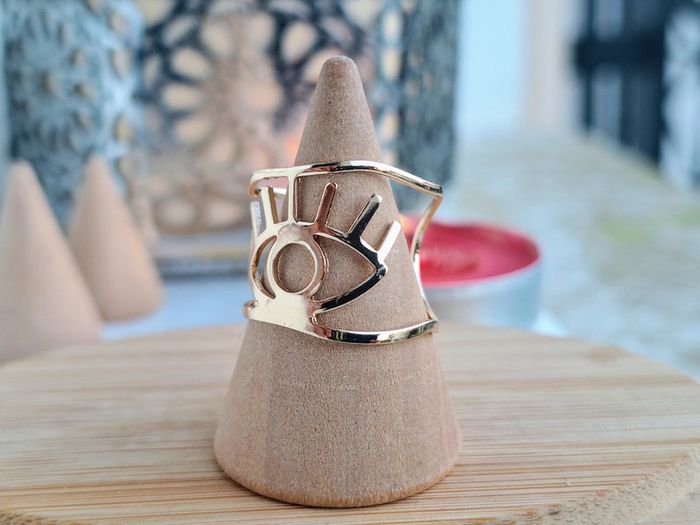 Bague Doré en acier Inoxydable Ajouré design Oeil Bague Ajustables -bague fine - cadeau femme - photo numéro 4