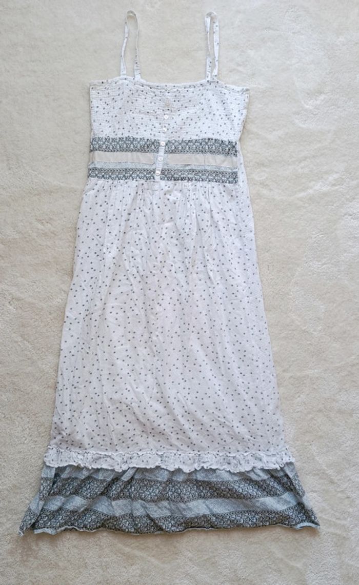 Robe longue d'été Kaffe 38 blanc fleuri bleu clair 100% coton champêtre - photo numéro 2
