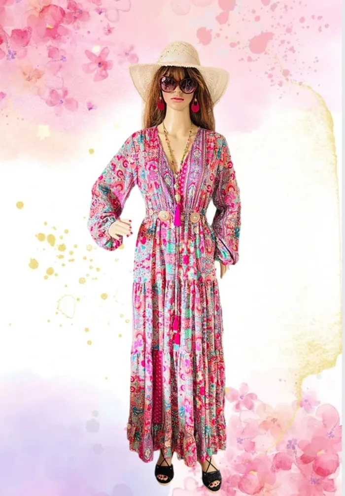 🩵🌸Magnifique robe longue bohème soie neuve avec étiquette Made in India fairycore Silk maxi dress🌸🩵 - photo numéro 3