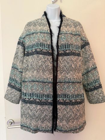 Veste mi longue bleu et blanche Zara