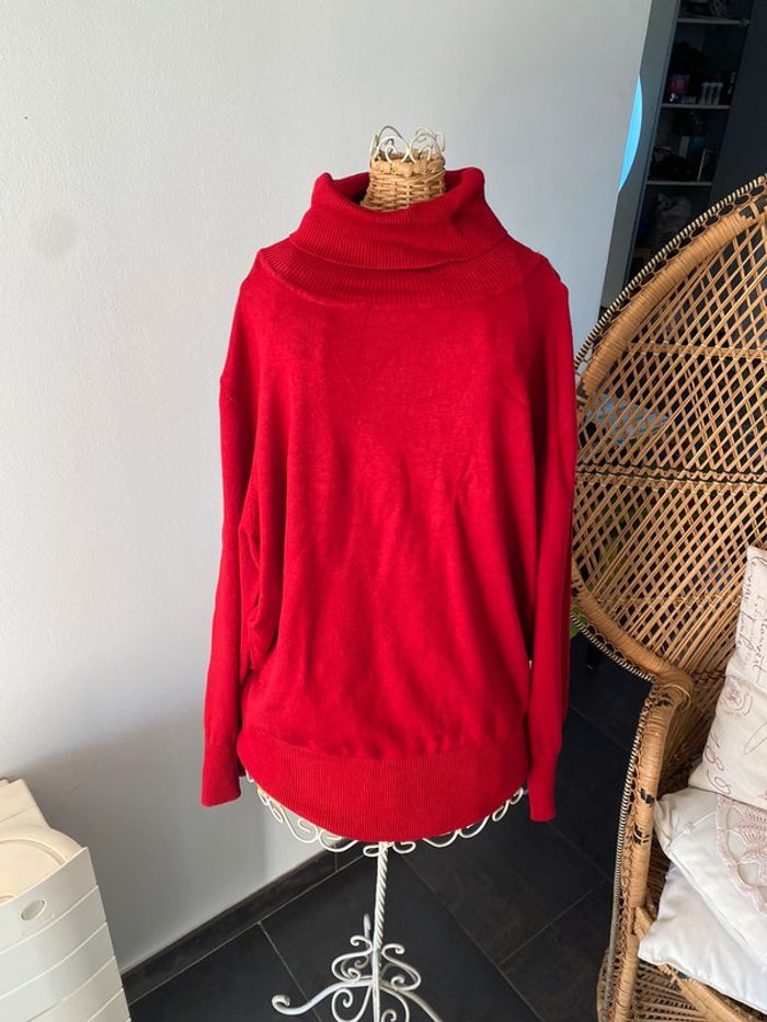 Pull col roulé Cintre à Cintre en maille rouge vif taille 7 L ou XL - photo numéro 2