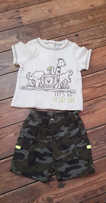 Short et tee shirt garcon 6 mois ete jungle armee army