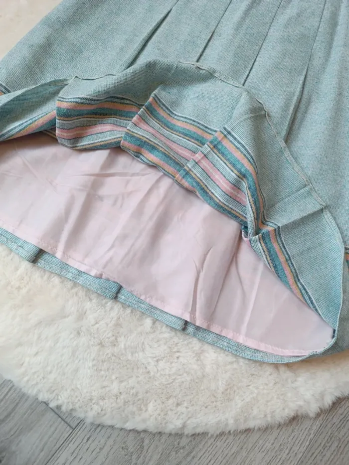 Jupe plissée vintage bleu clair à rayures – Taille 38/40 (M) - photo numéro 3