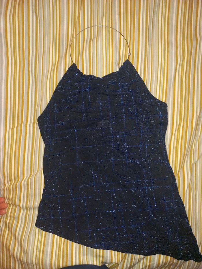 Haut sexy strass bleu nuit soirée ou fête taille 36 a 40 asymétrique - photo numéro 4