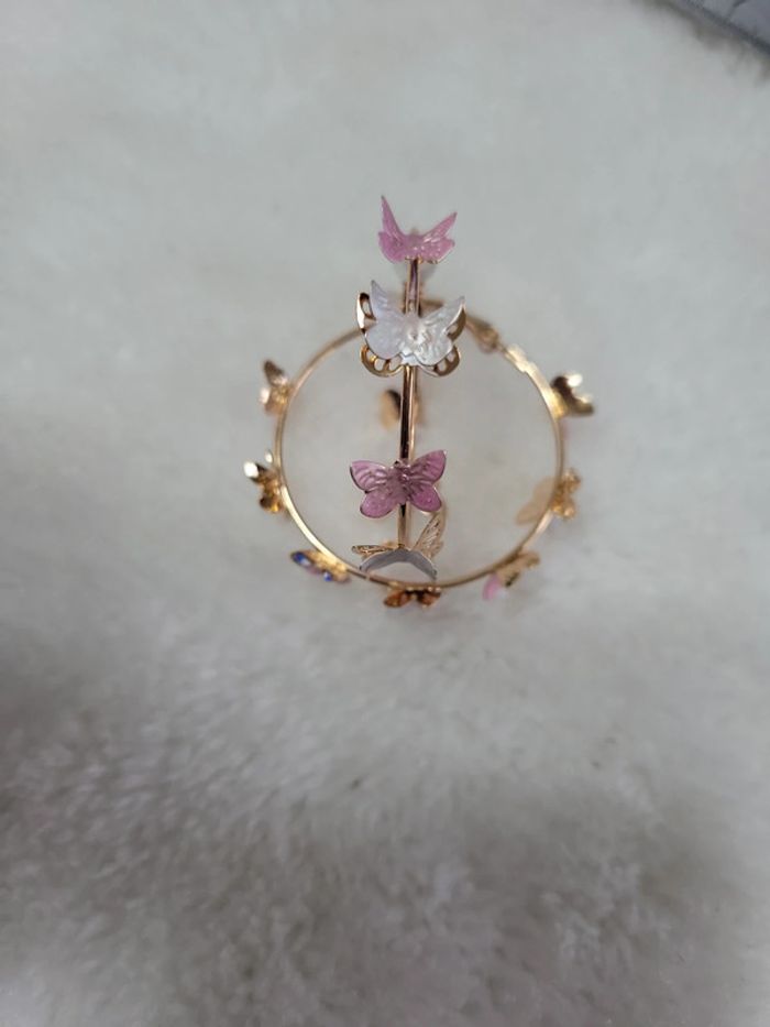 Clips papillon bicolore rose et blanc nacré - photo numéro 4