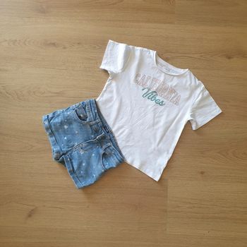 🩷 Ensemble tee-shirt MC short en jeans 5/6 & 6 ans Tex & Kiabi #emyfleury_6ansfille